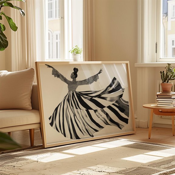 Dance Of Joy Horizontal Black & White Abstract Figure Print Minimalist Wall Art For Modern Decor Abstract Wall Art Modern Wall Decor