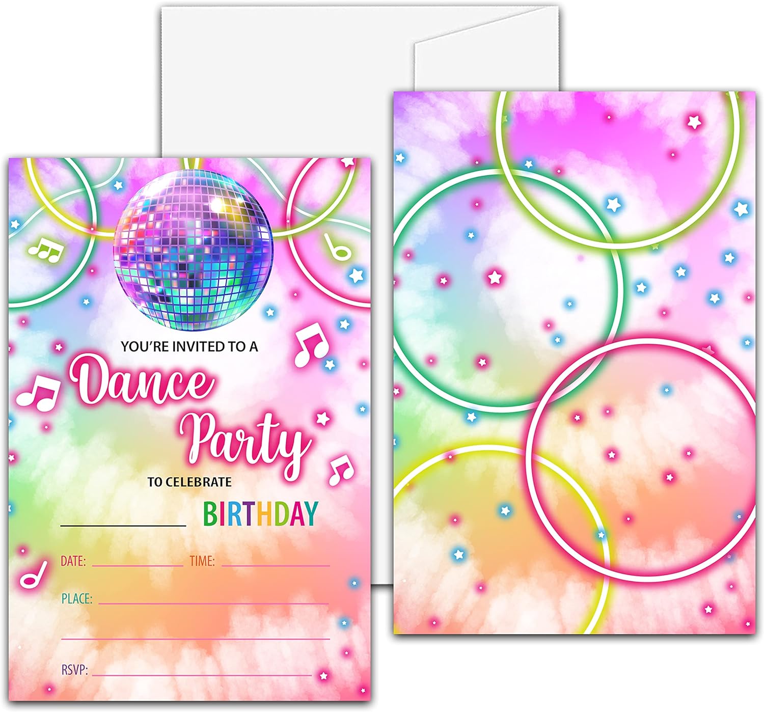 Dance Party Birthday Invitation Tie Dye Disco Music Teens FillIn