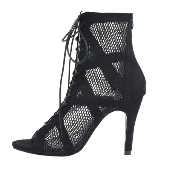 Dance Practice Shoes for Women Mesh Ballroom Sandals Heels Party Prom Ankle Booties with Zip
