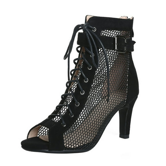 Dance Practice Shoes for Women Mesh Ballroom Sandals Heels Party Prom Ankle Booties with Zip