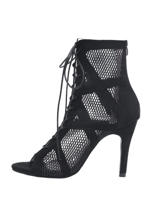 Dance Practice Shoes for Women Mesh Ballroom Sandals High Heels Shoes (Black 38)