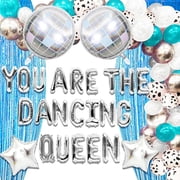 Dance Queen Theme Party Decoration Set - Disco Ball, Blue and Silver Fringe, Glitter Balloons for Birthday and Girlfriends Gathering Backdrop