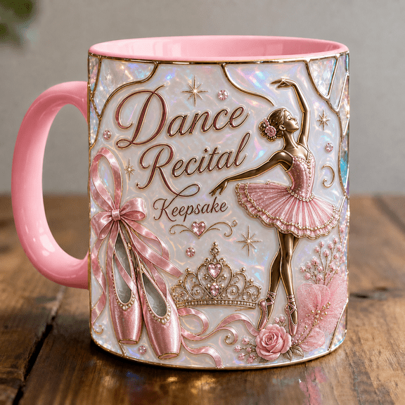 Dance Recital Mug 3D Effect Blush Pink Gold Ballerina Keepsake Recital Gift