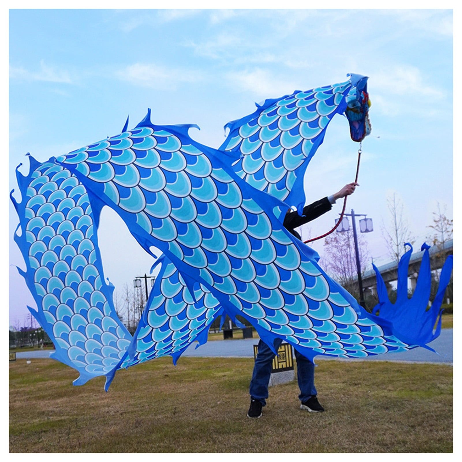 Dance Ribbon Dragon Poi, Juggling Dragon Toy with Scales, 3D Colorful Kite Silk Flowy Spinning & Shaking Poi Outdoor Fitness Games for the Garden/Park/Beach