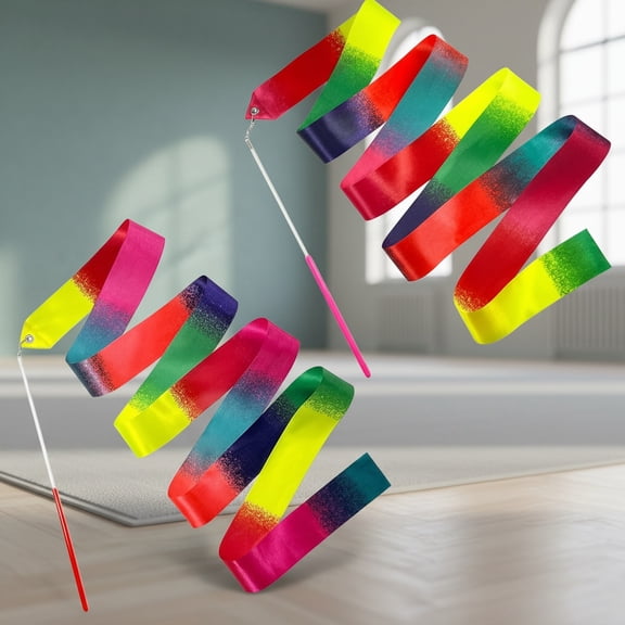 Dance Ribbons, Sparkling Dance Ribbon Streamer, Rhythmic Gymnastics Ribbon with Wand, Twirling Dancing Ribbons, for Talent Shows Artistic Dancing Training