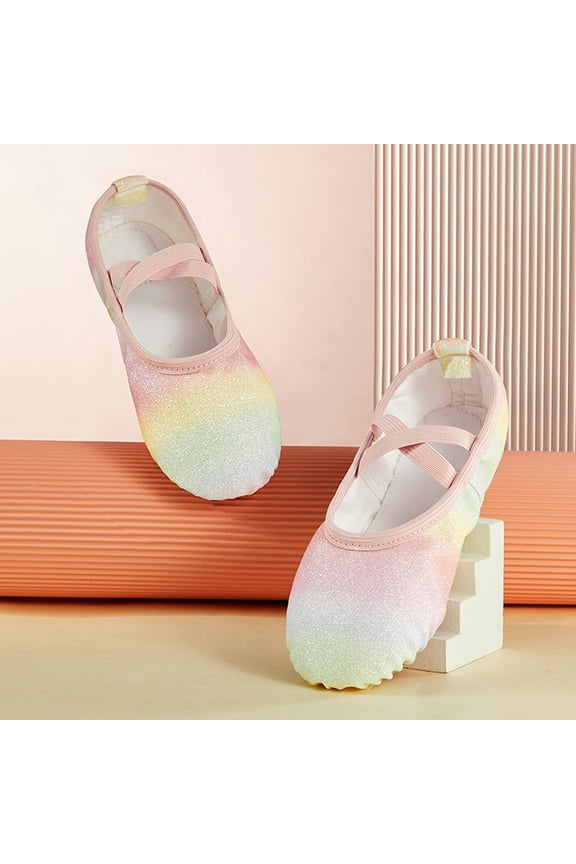 Dance Shoes with Gradient Sequins and Soft Soles for Practice, Colorful Paw Design Bright Shiny Training Shoes for Dance Performance and Recitals