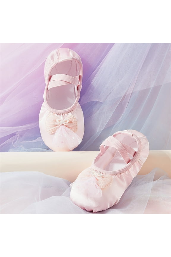 Dance Shoes with Satin Finish and Bow Accent, Soft Soles for Practice, Adjustable Straps for Secure Fit in Training and Performance