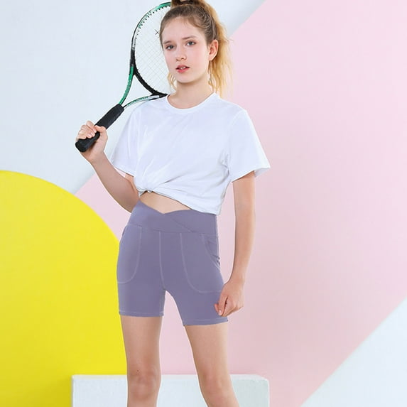 Dance Shorts for Girls Girls Biker Shorts with Ruffles Kids Dance Shorts High Waist Compression Shorts Spandex 6-15 Years Leggings for Girls 10-12