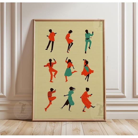 Dance Silhouette Retro Funky Figures Poster Unframed Paper Print