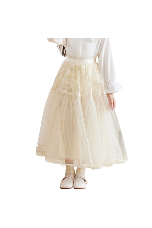 Dance Skirt for Girls Elastic Waisted A-Line Mesh Skirts Long Tutu Skirt for Girls Size 3-14