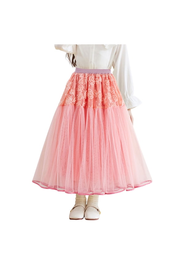 Dance Skirt for Girls Elastic Waisted A-Line Mesh Skirts Long Tutu Skirt for Girls Size 3-14
