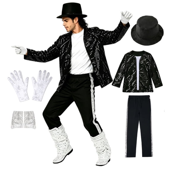 Dance Star 𝗖ostume for Men 80s 90s Pop Stage Outfits 5 Pcs Retro Dance Disco Suit for Adults Stage 𝗖osplay Party Men's 80s Tracksuit