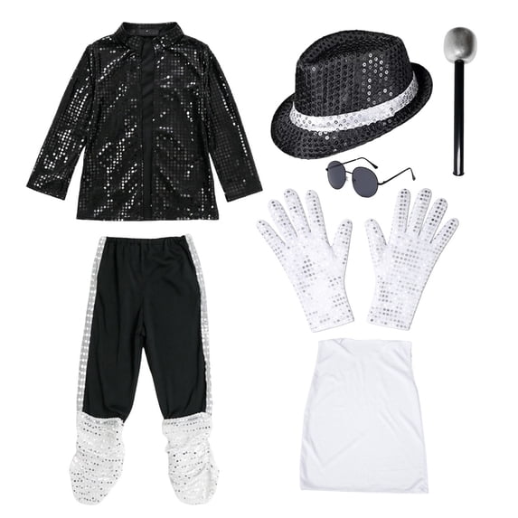 Dance Star 𝗖ostume for Men 80s 90s Pop Stage Outfits 7 Pcs Retro Dance Disco Suit for Adults Stage 𝗖osplay Party 80s outfit
