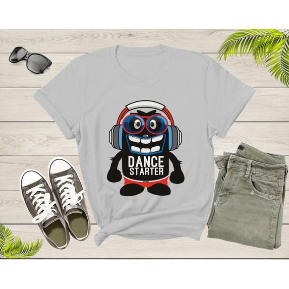 Dance Starter Funny Smiling Mascot with Glasses and Headset T-Shirt Dancer Dance Lover Gift Graphic T Shirt for Men Women Kids Boys Girls