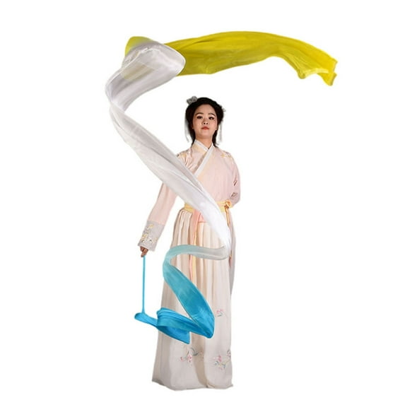 Dance Streamer Gymnastics Dancer Ribbons Bellydance Real Silk Veil Throw With Rod