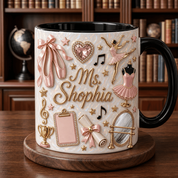 Dance Teacher Mug 3D Effect Personalized Ms. Name Ballet Instructor Gift