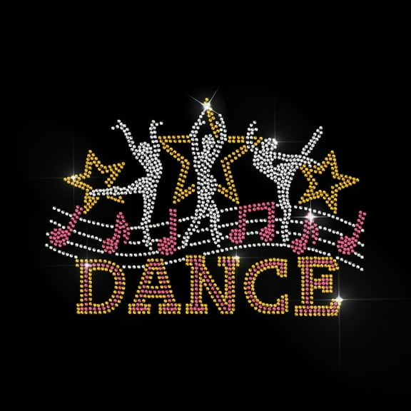 Dance Text Rhinestone Iron on Transfer 11.7x8.3 inches Music Note Design with Stars for DIY Making