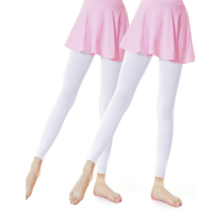 Dance Tights White Big Girls Women Ballet Footless Pantyhose 2 Pairs 90D 