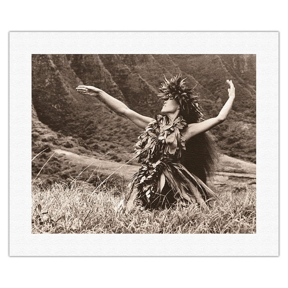 Dance To Pele - Hawaiian Hula Dancer - Vintage Sepia Toned Photograph by Alan Houghton c.1960s - Fine Art Rolled Canvas Print 16in x 20in