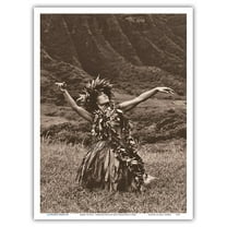 Dance To Pele - Hawaiian Hula - Vintage Sepia Toned Photograph by Alan Houghton c.1960s - Master Art Print (Unframed) 9in x 12in