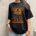 thumbnail image 1 of Dance To The Halloween Print T-shirts Skeleton & Pumpkin Graphic Tees Funny Casual Tops Short Sleeve Cotton Acid Washed Shirts Black,XL, 1 of 5