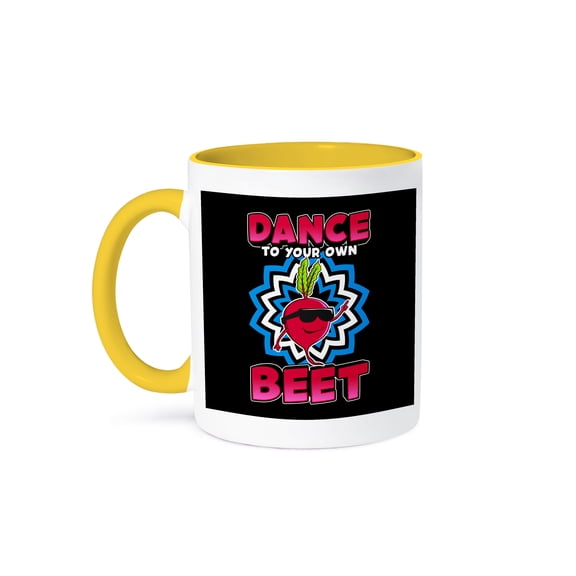 Dance To Your Own Beat Funny Vegetable Radish Food, 15oz Two-Tone Yellow Mug