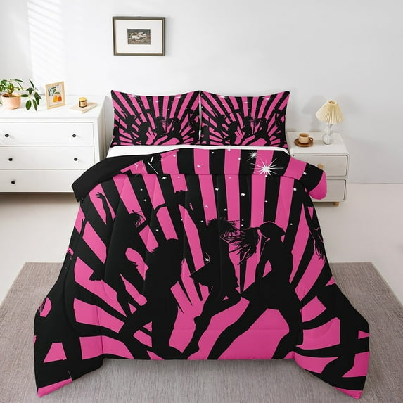 Dance Twin Comforter Set Teens Dancing Theme Printed Down Comforter,Graceful Style Gymnastics Bedding Sets Galaxy Geometric Quilt Set,Black Pink