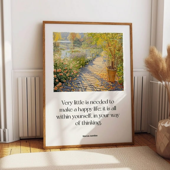 Garden Path With Quote Poster – Wooden Walkway By Pond Wall Art – Marcus Aurelius Stoic Wisdom Print Wall Art, Modern Wall Decor, 16x24 UNFRAMED
