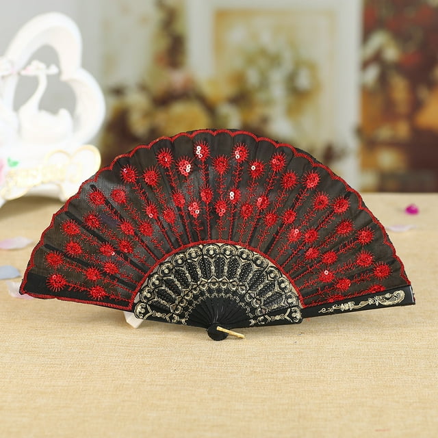 Dance Wedding Party Lace Silk Folding Hand Held Flower Fan Clip Fan ...