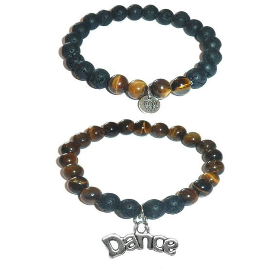Dance Women's, Girls Tiger Eye & Black Lava Stone Bracelet Gift Set