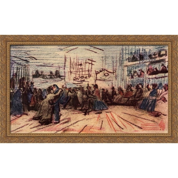 Dance-hall 40x24 Large Gold Ornate Wood Framed Canvas Art by Vincent van Gogh