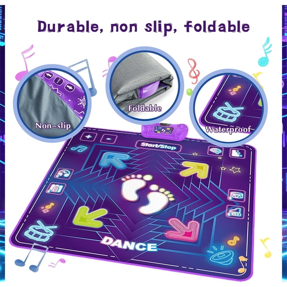 Dance mat - Rhythm step play mat - Dance game toy mat with LED light, adjustable volume, built-in music, 3 challenge levels, perfect parent-child gift