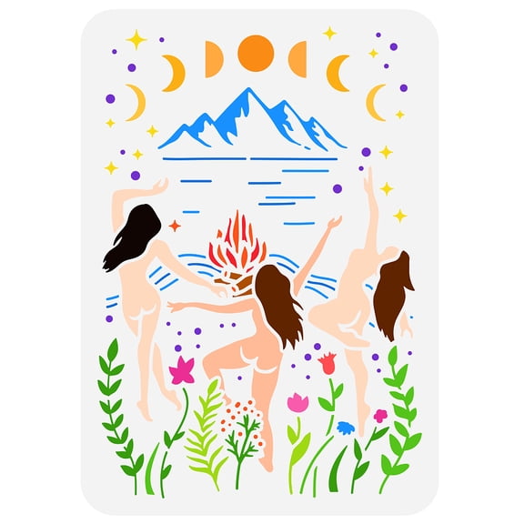 Dance of Witches Stencil 8.3x11.7inch Reusable Please Stencil Moon Phase Painting Template DIY Craft Theme for Painting