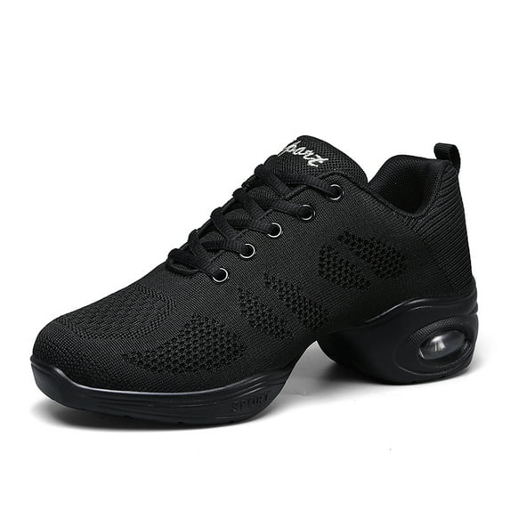 Dance shoes for Women Jazz Shoes Lady Split Sole Dance Sneakers Lace-up Air Cushion Jazz Sneakers Breathable Mesh Modern Dance Shoes Platform Walking Dance Shoe for Jazz Black 36