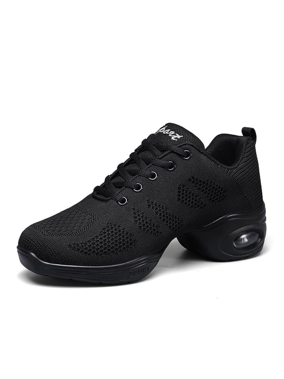 Dance shoes for Women Jazz Shoes Lady Split Sole Dance Sneakers Lace-up Air Cushion Jazz Sneakers Breathable Mesh Modern Dance Shoes Platform Walking Dance Shoe for Jazz Black 38