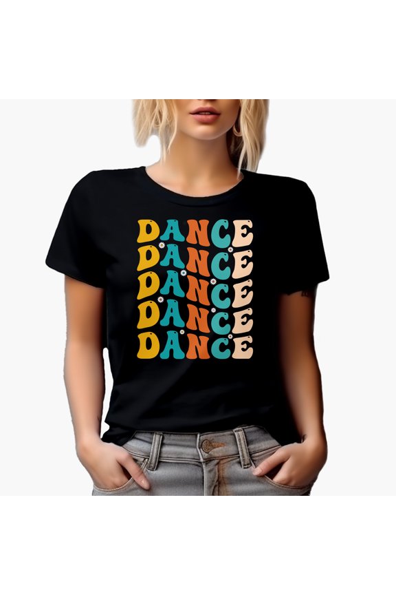 Dance with Flowers, Dancer or Dancing Themed, Groovy Retro Wavy Text Merch Gift, Black T-Shirt, Small