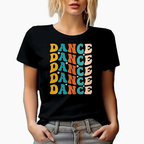 Dance with Flowers, Dancer or Dancing Themed, Groovy Retro Wavy Text Merch Gift, Black T-Shirt, Small