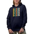 thumbnail image 1 of Dance with Flowers, Dancer or Dancing Themed, Groovy Retro Wavy Text Merch Gift, Navy Blue Hooded Sweatshirt or Hoodie, Small, 1 of 5