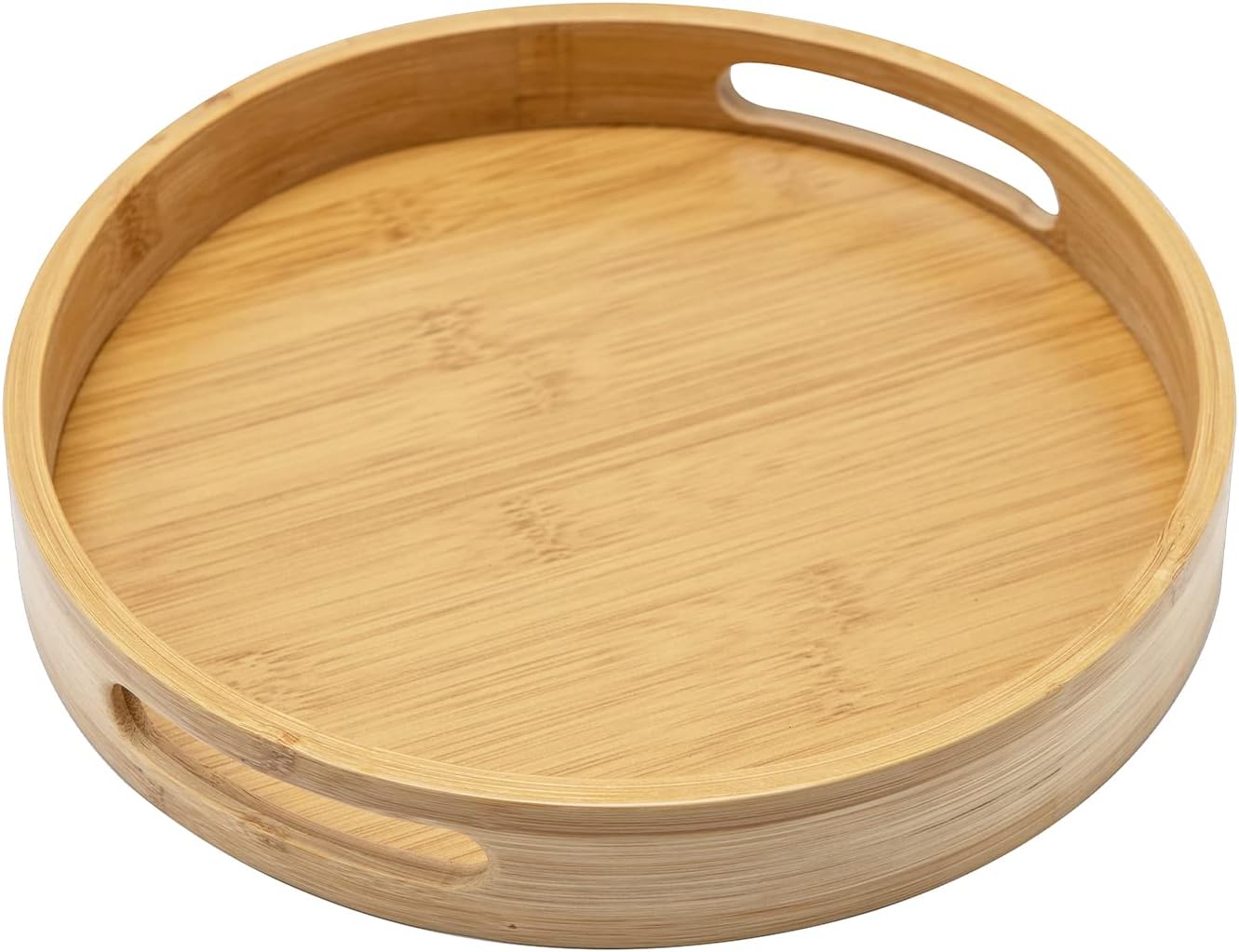 DanceeMangoo 13.8 inch Bamboo Round Serving Tray, Wood Tray with