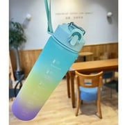 DanceeMangoo 1L Large Straw Water Bottle for Girls Plastic Frosted Water Cup Portable Sports Bottle with Time Mark Outdoor Fitness Water Jug