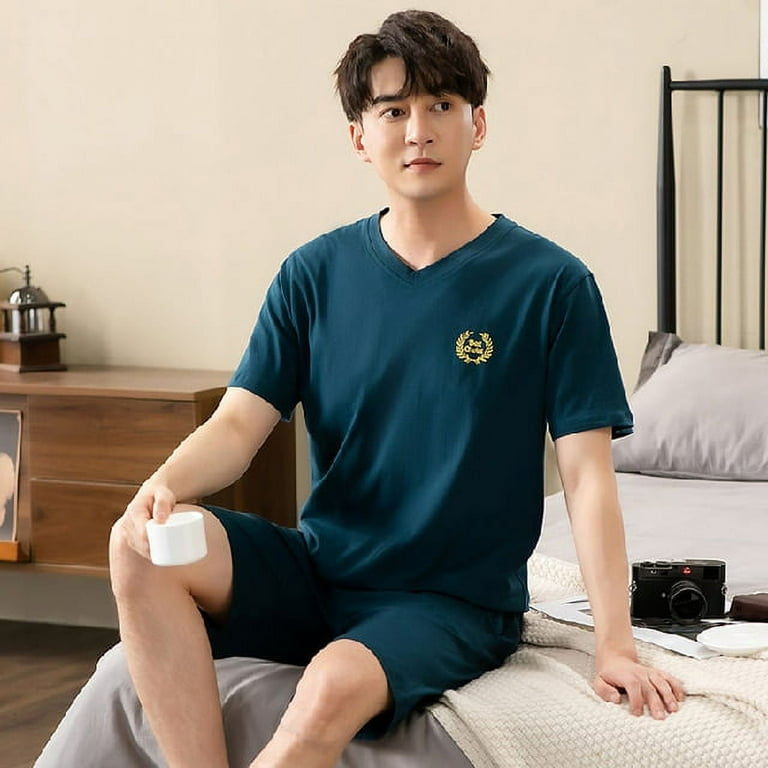DanceeMangoo 2 Piece Set Pajamas for Men Summer Short Sleeve Tops Shorts Soft Modal Pajamas Homewear Suit Mens Sleepwear Loose Nightwear Walmart
