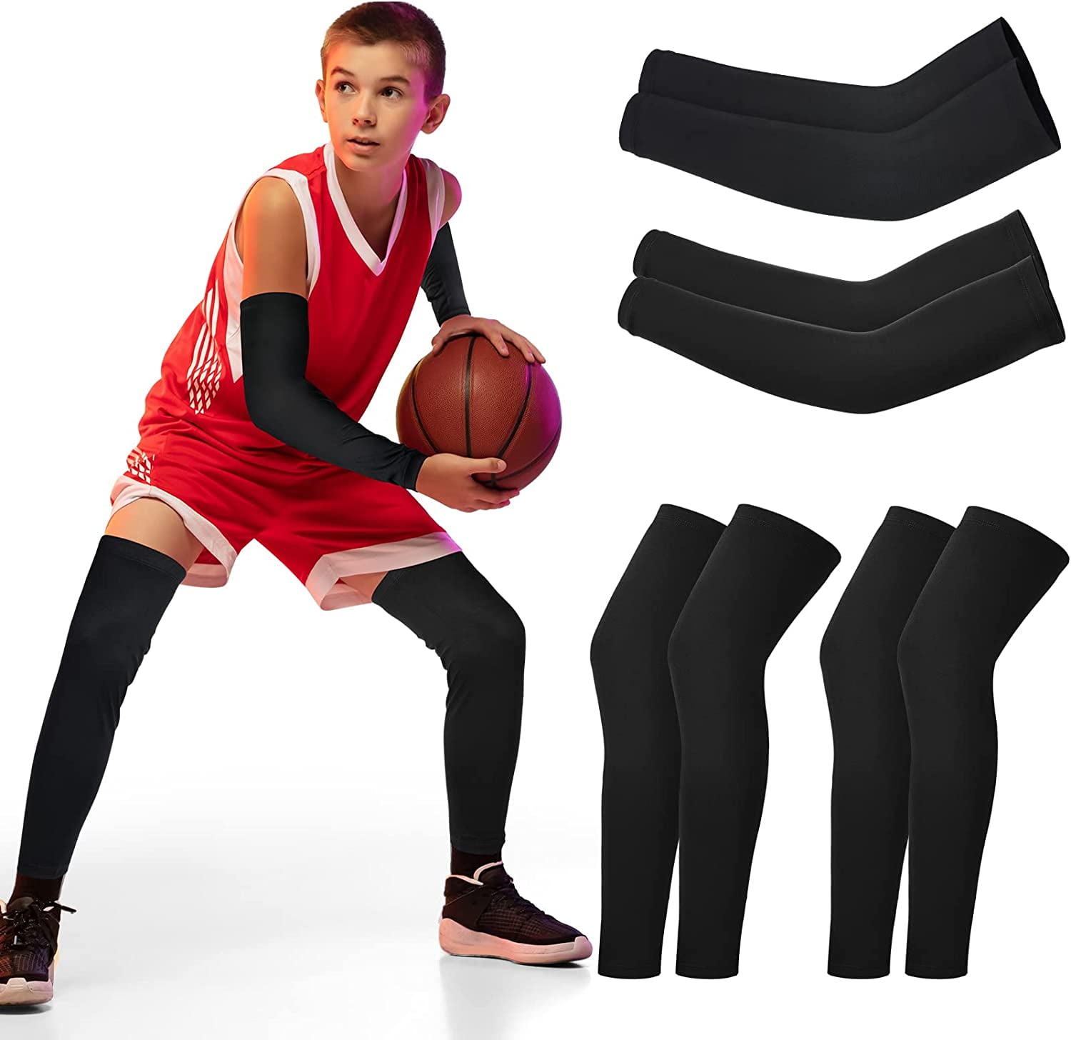  4 Pieces Kids Long Compression Leg Sleeve UV Protection Full  Length for Boy Girl Youth Sports Cycling Basketball : Health & Household