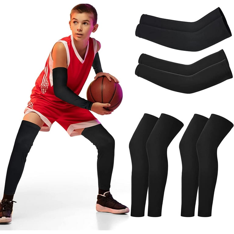 4 Pieces Compression Leg Sleeve Full Length Leg Sleeves Sports Cycling Leg  Sleeves for Men Women, Support for Knee, Thigh, Calf, Running, Basketball
