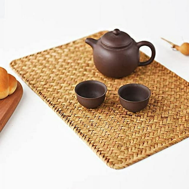 DanceeMangoo 6 Pack Rectangular Woven Placemats, Rattan Wicker Table