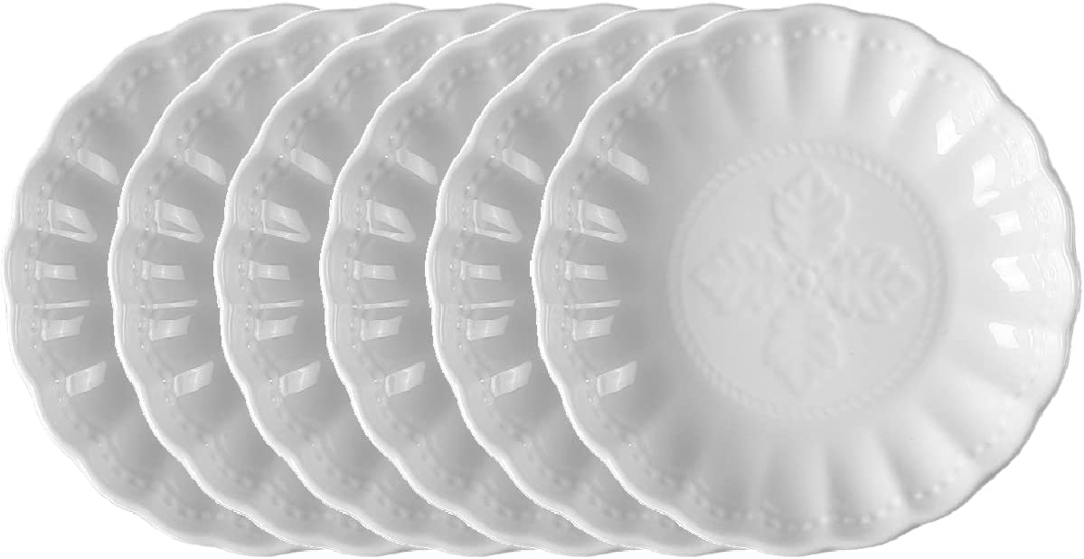 DanceeMangoo 6pcs White Porcelain Flower Shaped Appetizer Plate, 4Inch