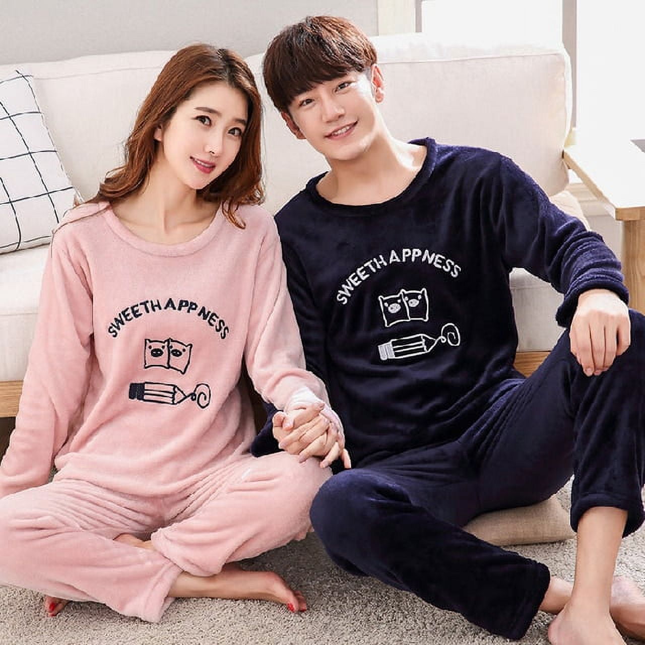 DanceeMangoo Autumn Winter Couple Pajamas Warm Flannel Man Pajamas Sets  Sleepwear Family Pijama Lover Night Men & Women Casual Women Pyjamas 