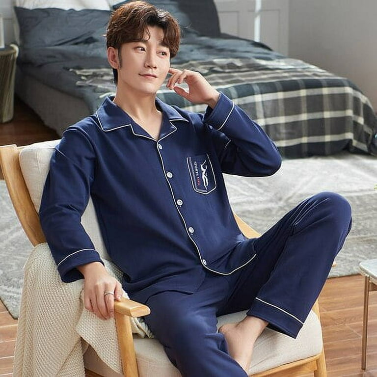 DanceeMangoo Autumn Winter Men Sleepwear Set Long Sleeve Male Pajama Set Father Pure Full Cotton Pajamas for Men Underwear Clothes Home Wear