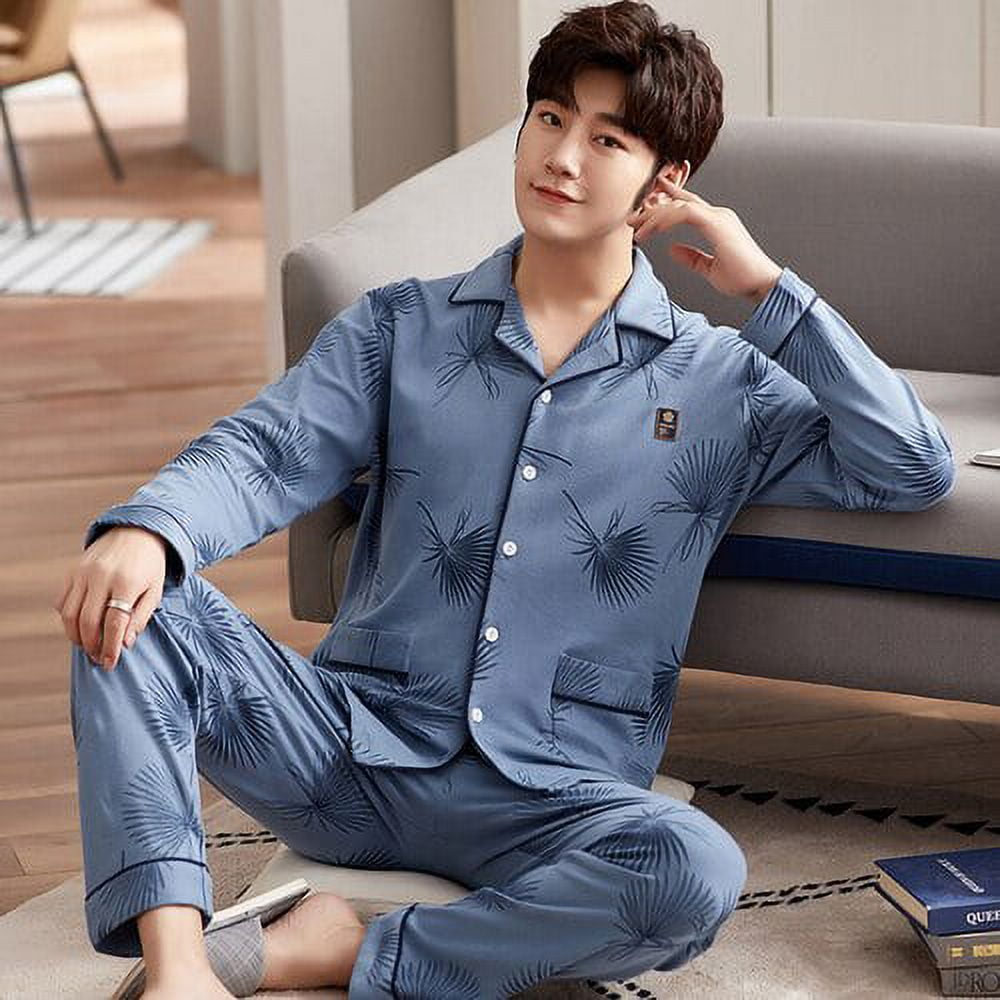 DanceeMangoo Autumn Winter Men Sleepwear Set Long Sleeve Male Pajama Set Father Pure Full Cotton Pajamas for Men Underwear Clothes Home Wear Walmart