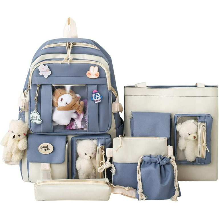 DanceeMangoo Backpack with Pin & Accessories 5Pcs Set Cute Backpack  Aesthetic Backpack Preppy School Bags for Teen Girl