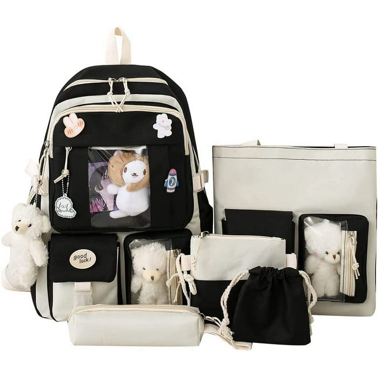 Danceemangoos Danceemangoo Backpack with Pin & Accessories 5pcs Set Cute Backpack Aesthetic Backpack Preppy School Bags for Teen Girl, Kids Unisex